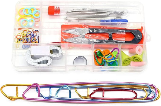 Hahiyo Knitting Accessories Set with Storage Box Needles Stitch Holders Markers Unpicker Crochet Beginner Experienced Stitchers Kit 69 Pieces in One for Sweaters Socks Yarn Sewing Crochet Embroidery