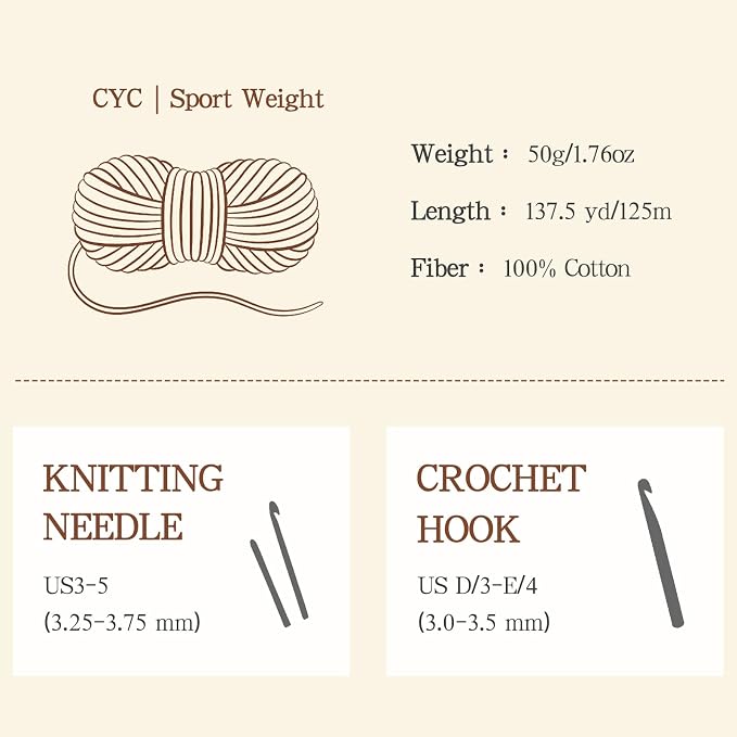 Katech 1OO% Cotton Yarn for Crocheting & Knitting–Baby Cotton Yarn (B) | 12-Color of 137 Yards/1.76 oz Sport Weight CYC #2-Soft & Breathable-Ideal for Dishcloths, Baby Clothes, Potholders & Crafts