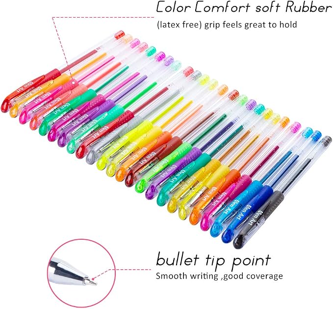 Aen Art Glitter Gel Pens, 24 Colored Fine Tip Markers with 40% More Ink