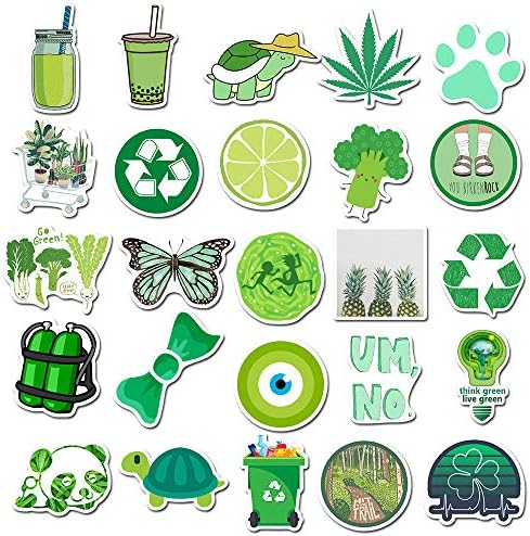 Girl's Colorful Aesthetic Stickers - Waterproof Cute Stickers 50 PCS for Water Bottle, Laptop, Phone - Teens & Kids (Green)