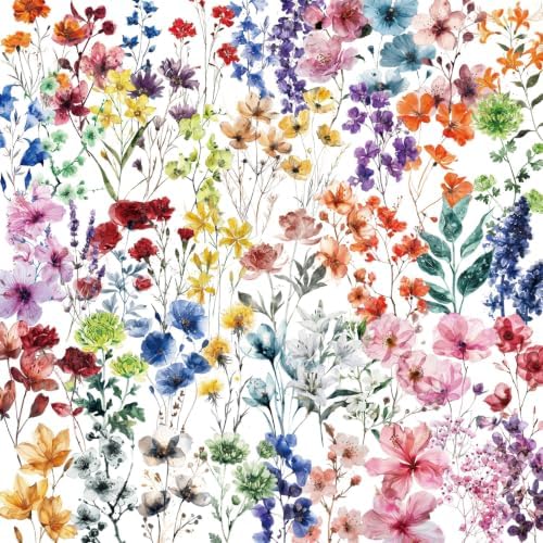 50PCS Transparent Natural Flower Stickers for Scrapbook Supplies | PET Pressed Flower Stickers for Scrapbooking, DIY Craft, Journal, Water Bottle, Laptop, Card Making