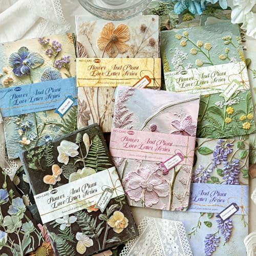 138Pcs Scrapbook Paper Textured Journaling Scrapbooking Supplies Kit Decorative Craft Paper Assorted for Junk Journals Card Crafts Making, Flower Grass Letter