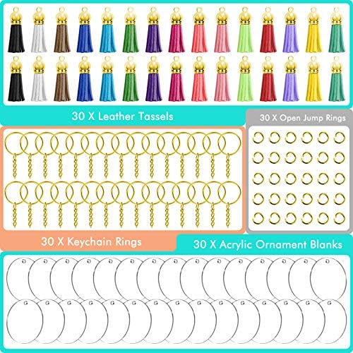 Audab Blank Keychain Set, 120pcs Including Acrylic Discs, Tassels, Gold Keychains and Jump Rings for DIY Craft Kit