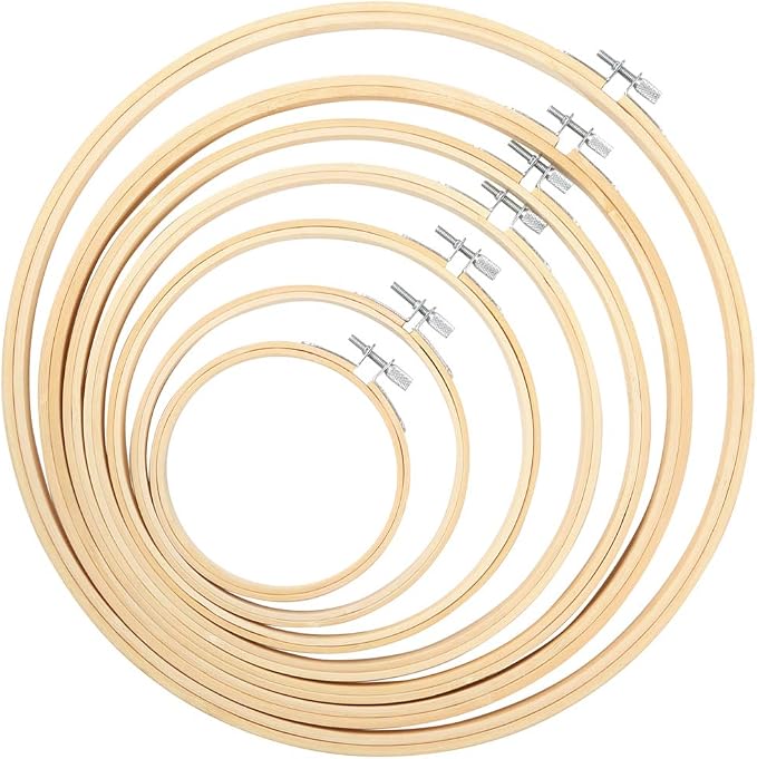 Caydo 7 Pieces 7 Sizes Embroidery Hoops Set 4 inch to 12 inch | Bamboo Circle Cross Stitch Hoop Rings for Craft Sewing and Home Ornaments