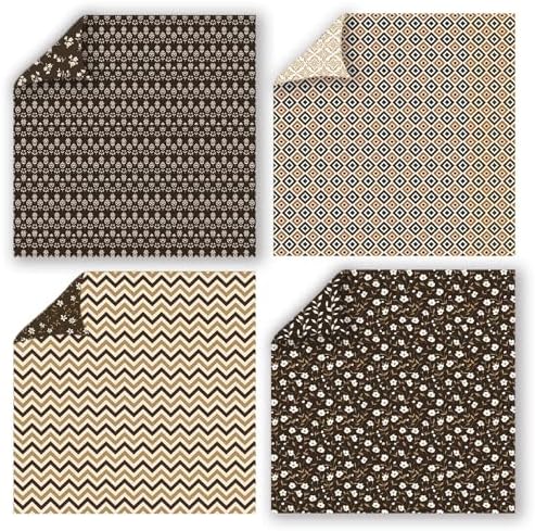 Seal Brown Double Sided Scrapbook Paper 12x12 Inch, 24 Sheets 24 Unique Rustic Patterns, 160gsm Acid Free Vintage Farmhouse Cardstock for Junk Journal, Cardmaking and DIY Crafts