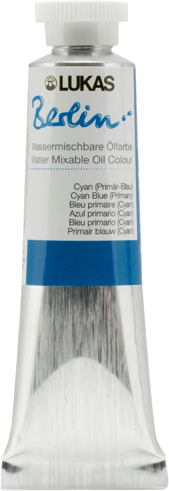 Lukas Berlin Pro Artists Water Mixable Oil Paint 37 ml Tube Primary Blue, Water Soluble, Lightfast Pigments, Quick Drying, Easy Clean-Up, Eco-Friendly, Professional Quality, 40 Color Range
