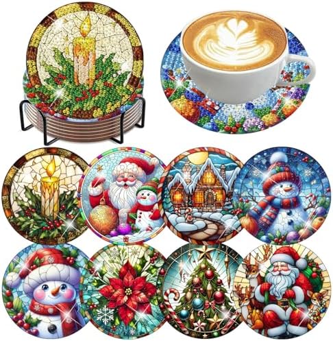 ijbnhd Christmas Diamond Art Coasters, 8 PCS, 4x4 inch