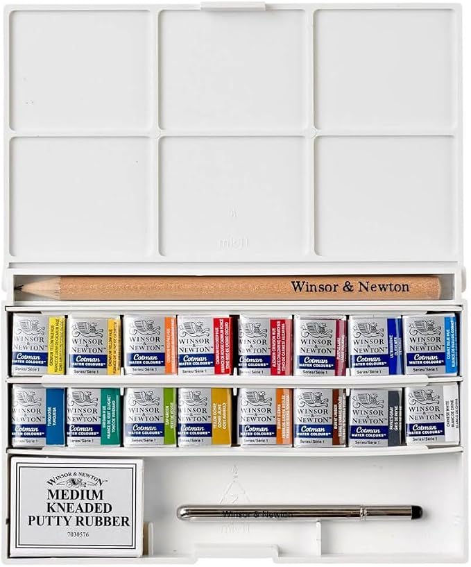 Winsor & Newton Cotman Watercolor Paint Set, 16 HP Deluxe Sketchers' Box | Introductory Watercolor made with Fine Art Pigments, Perfect for Beginners, Lightfast & Permanent, Good Tinting Strength
