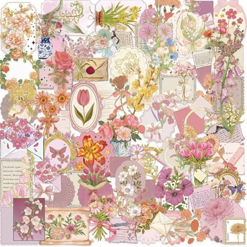 50 PCS Gold Stamp Stickers for Scrapbooking Journaling Junk Journal Scrapbook Supplies - Waterproof Transparent PET Aesthetic Decals for Resin Crafts Decorative Art Crafts (Gold Stamp)
