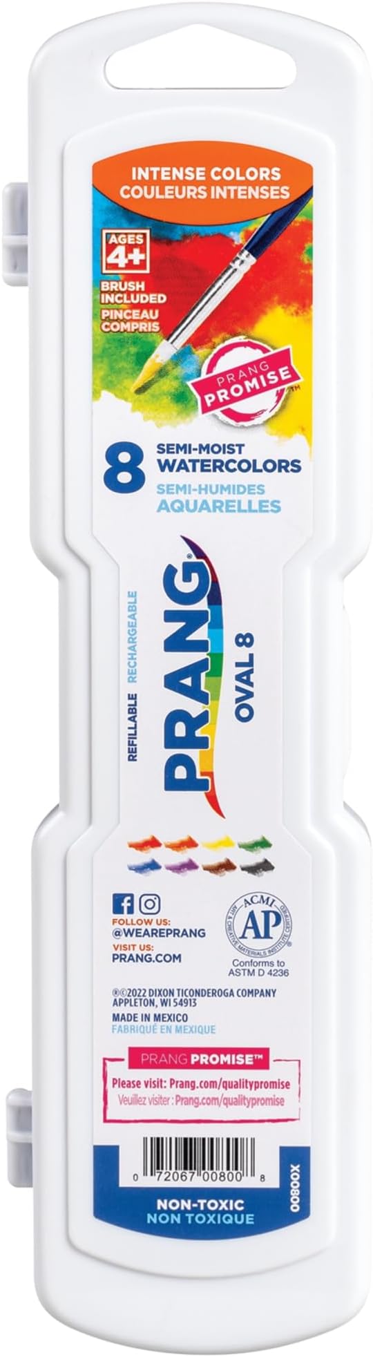 Prang Oval Pan Watercolor Paint Set, 8 Assorted Colors, 1 Count | Perfect for painting, art lessons, crafts and creative projects