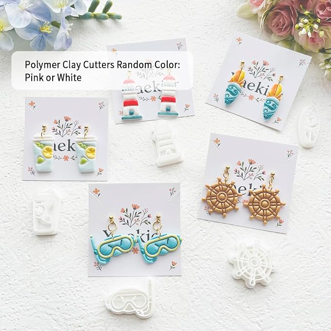 Nautical & Summer Fun Polymer Clay Cutters Set - 9pcs Coastal Shapes Including Lighthouse, Anchor, Ship Wheel, Ice Cream & Sunglasses for DIY Earring Jewelry, Soft Clay Crafts & Scrapbooking