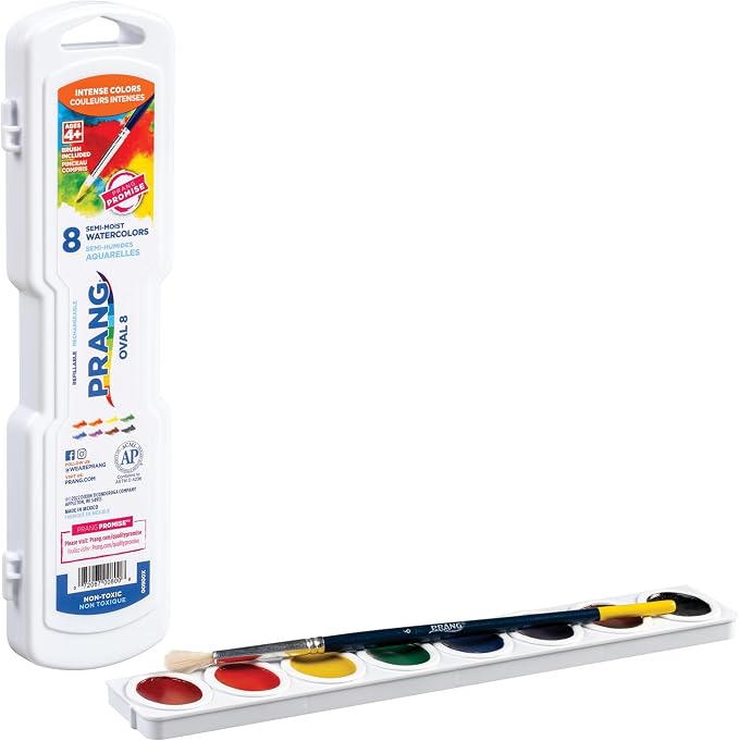Prang Oval Pan Watercolor Paint Set, 8 Assorted Colors, 1 Count | Perfect for painting, art lessons, crafts and creative projects
