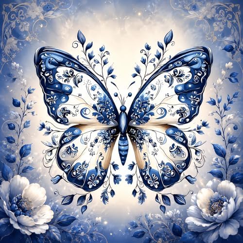 Diamond Art Kits for Adults, Blue and white Butterfly Diamond Painting