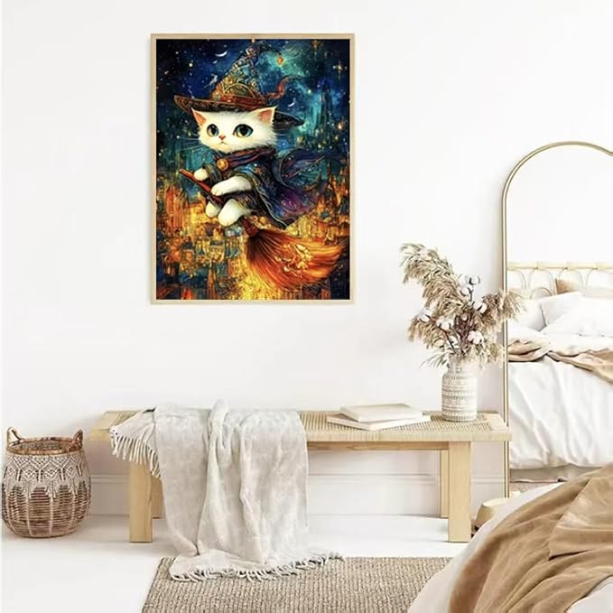 YUXUANKANG Wizard Cat Diamond Painting Kit, DIY Craft Activity, Resin, 12x16 Inch, Fantasy Theme, Adult