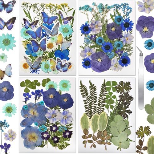 Pressed Flowers112 Pcs, Dried Pressed Flowers with 10Butterfly Stickers