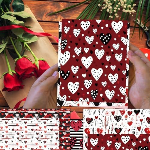 Valentine Scrapbook Paper Pad: Black Red Love Heart Valentine Patterned Paper 12×12-24 Sheets Scrapbook CardStock Papers Pad for Holiday Cardmaking DIY Origami Decorative Craft Papers.