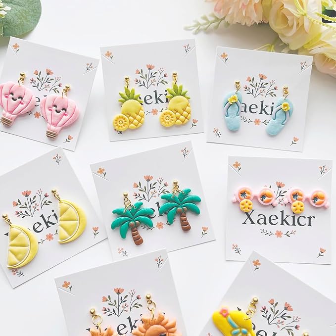 Summer Vibes Polymer Clay Cutters Set - 11pcs Vacation Shapes Including Palm Tree, Flamingo Float, Flip Flops, Surfboard & Smoothie for DIY Earring Jewelry, Soft Clay Crafts & Scrapbooking