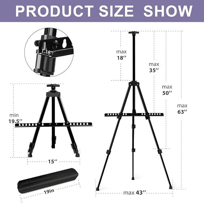 AROIC Art Painting Artist Easel Stand, Painting Display Easel Stand | Portable Adjustable Iron Tripod Display Stand with Bag, Height from 20 to 66 In for Table-Top/Floor Drawing(12 Pack)