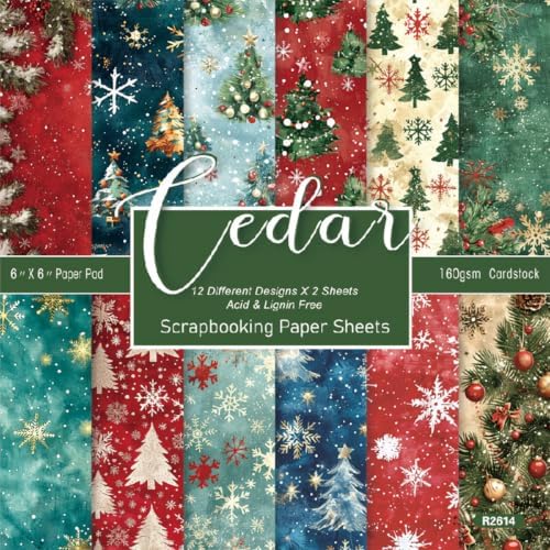6inch Christmas Scrapbooking Paper Pad, 24 Sheets Snowflakes Aesthetic Patterned Decorative for DIY Art Crafts Collage XmasTrees Journals Decoupage Folded Supplies Gift Cards Photo Album