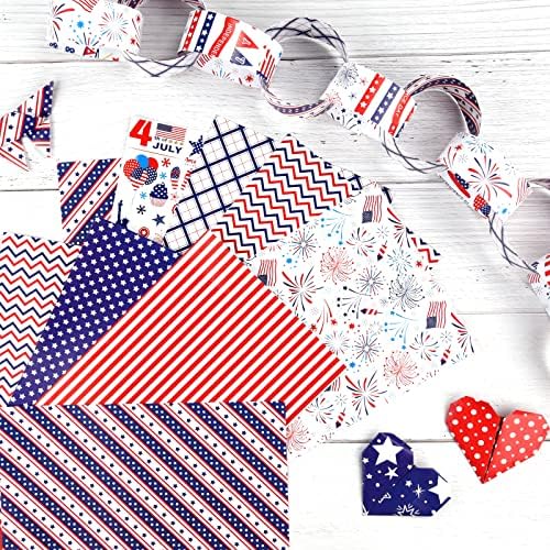 Morcheiong 90 Sheets 4th of July Pattern Paper Set 10 Designs Decorative Paper Double-Sided Craft Origami Paper for Independence Day Scrapbooking Card Making Crafting , A5 Size