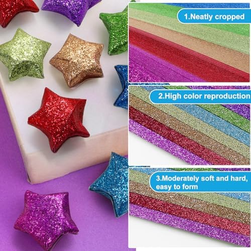 FoDau770 Glitter Star Paper Strips - 520 Sheet, 7 Colors