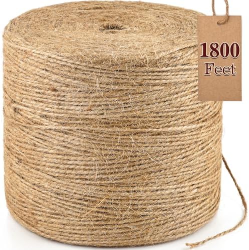 XSEINO 1800 Feet Natural Jute Twine Strong Garden Twine Rope for Arts Crafts Gift Wrapping Gardening Tomato Climbing Plant Tie Floristry Packing Decor