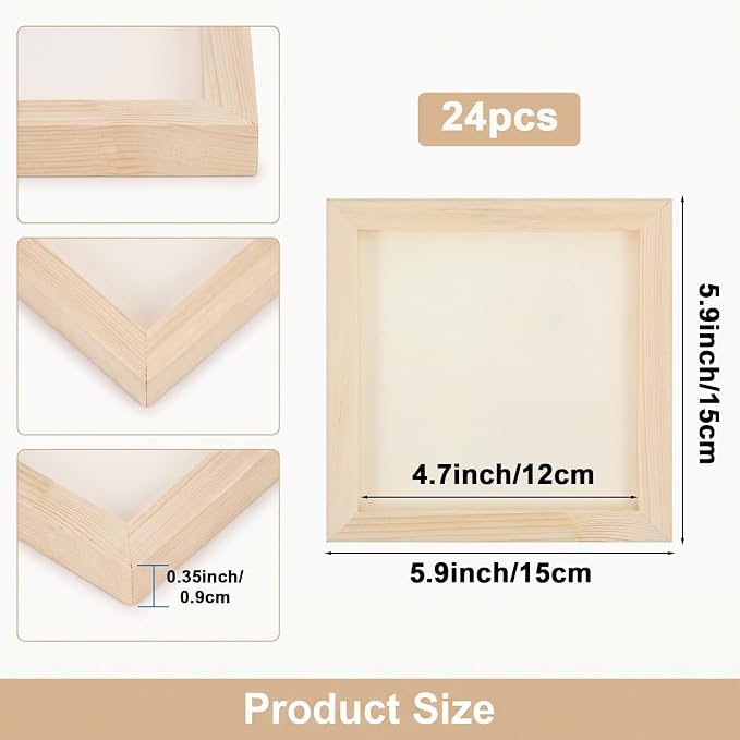 24 Pack Wood Panel Boards for Painting, 6x6 in Unfinished Wood Canvas Panel