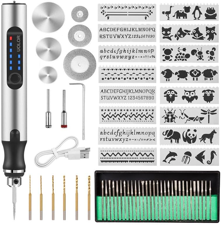 Uolor USB Rechargable Engraving Pen with 42 Bits, Mini Electric DIY Engraver Cordless Rotary Tools Portable Engraving Tool for Jewelry Wood Metal Stone Plastic Glass Etching