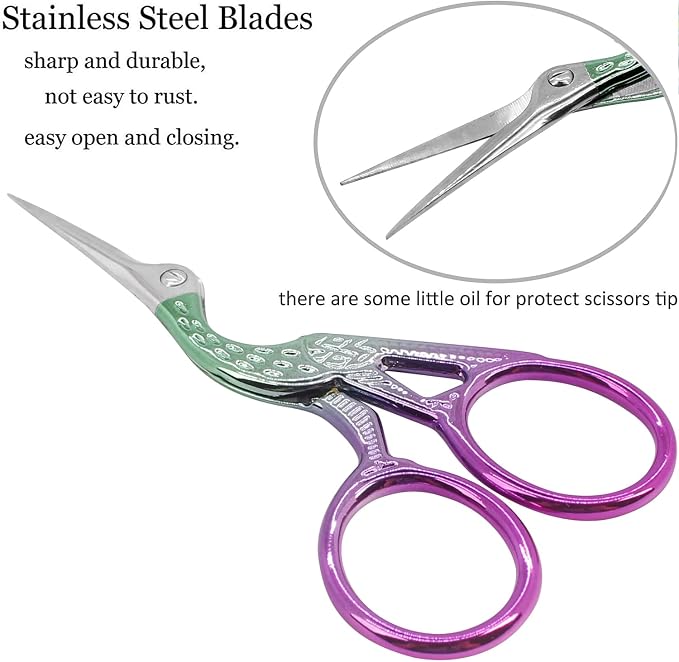 BIHRTC 3.6" Precision Crane Scissors,Stainless Steel with Leather Cover | 3.6 Inch Small Scissors for Embroidery,Scrapbooking,Detailed Craft Work,Sewing,Needlework