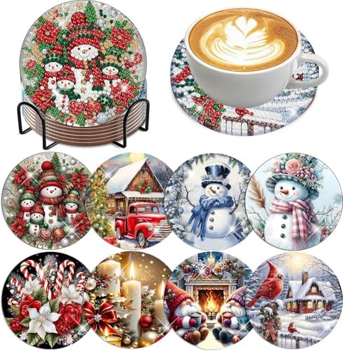 8 Pack Christmas Diamond Art Coasters,Diamond Painting Coasters Kits