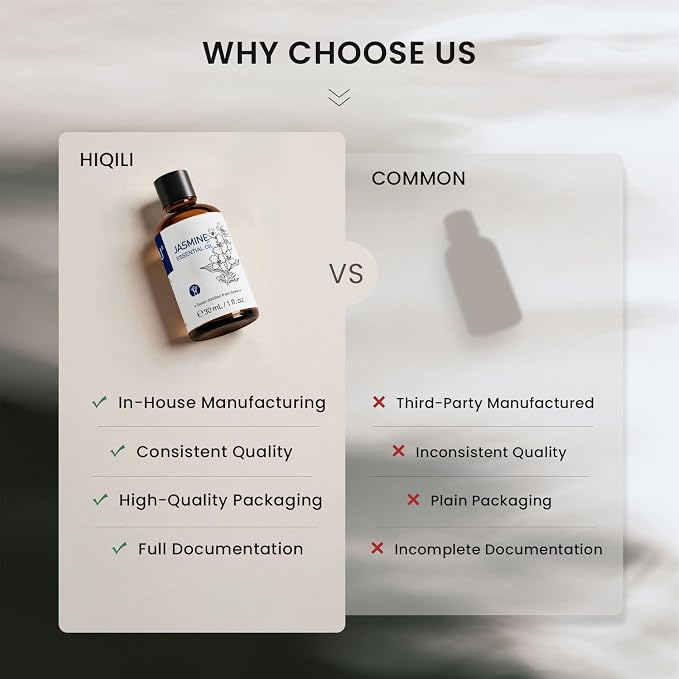 HIQILI Jasmine Essential Oil Set for Skincare, Diffuser & DIY Making