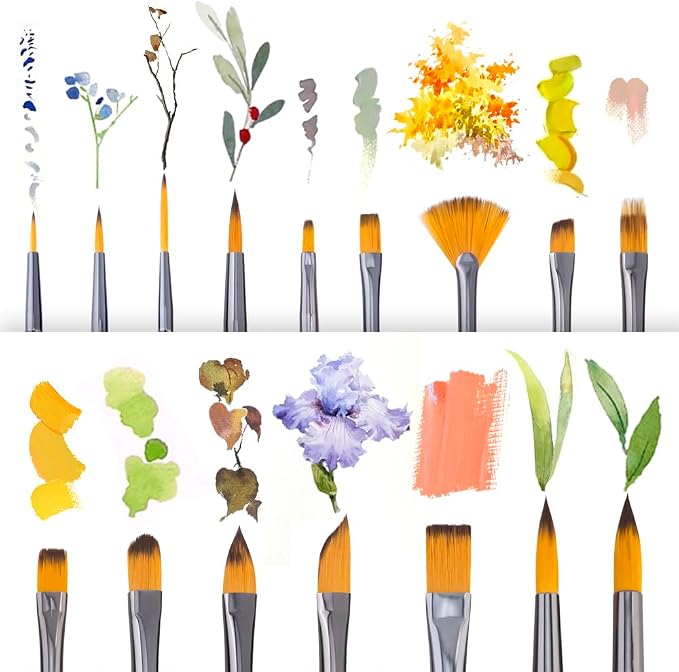 Transon 16 pcs Artist Paint Brush Set Versatile for Acrylic Painting Watercolor Painting Gouache Painting Black Color