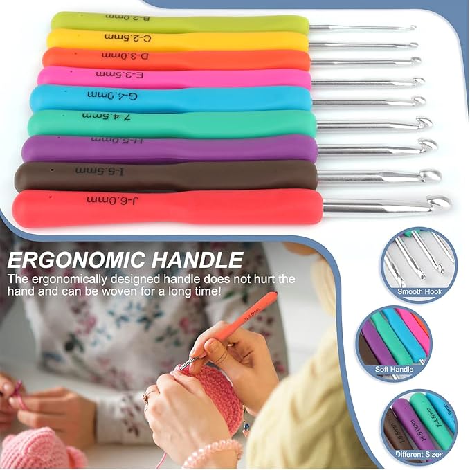 Katech Crochet Hooks Set with Case, Ergonomic for Comfortable Crocheting | 85 Pcs Metal Crochet Needles and Complete Crochet Accessories for Beginners and Experienced-Ideal Gift for Girls Mother
