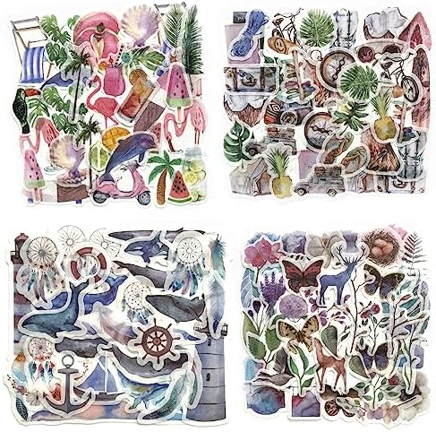 Yoksas 320 Pcs Watercolor Washi Stickers - Forest Nature, Ocean Animals, Sea Beach Aesthetic Stickers for Scrapbooking, Planners, Calendars, Bullet Journal
