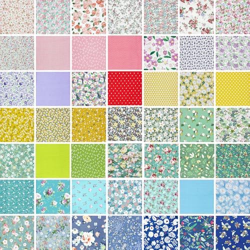 Aubliss 50pcs 100% Cotton Fabric Bundle 10" x 10" PreCut Fat Squares Sheets
