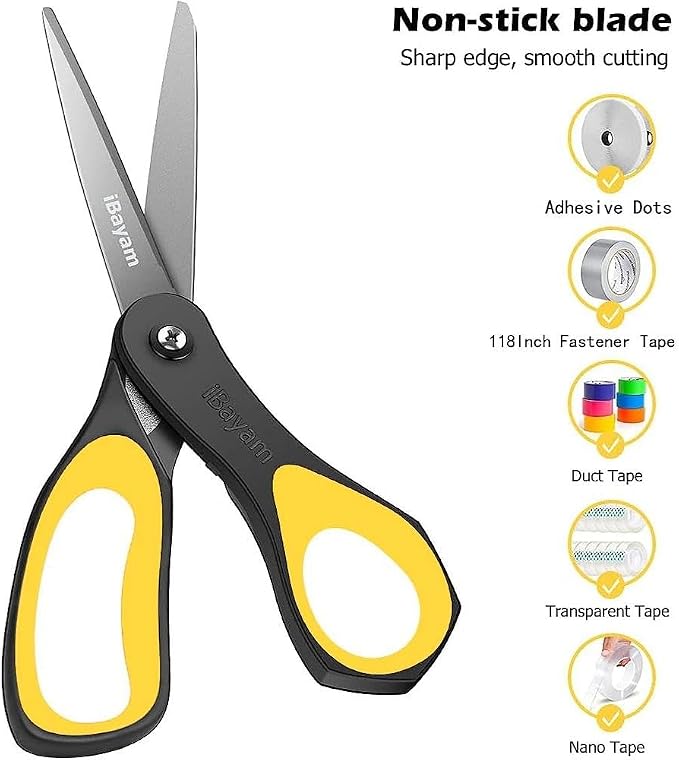 iBayam 8.5" All Purpose Nonstick Scissors, Titanium Scissors for Kids Craft (Pack of 2)