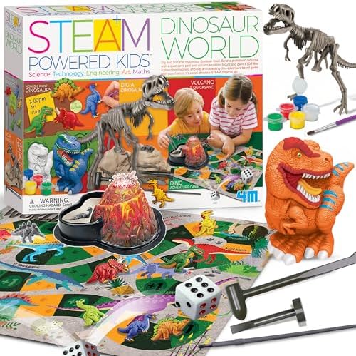 4M | STEAM Dinosaur World Exploration| Hands-On Science Kit with Dinosaur Figures & Fossil Experiments for Kids Ages 5+ - Educational Paleontology Toy Gift
