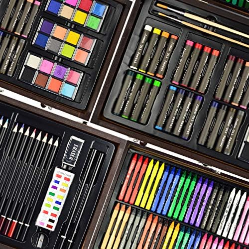 Sunnyglade 145 Piece Deluxe Art Set Wooden Art Box & Drawing Kit Cherry