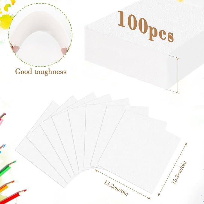 100PCS 6x6 Watercolor Paper Bulk, 140lb/300g Cold Press Thick Water Color Paper Pad for Child Adult, White Art Paper for Drawing Painting Markers Gouache, Textured Cotton Paper Sheets