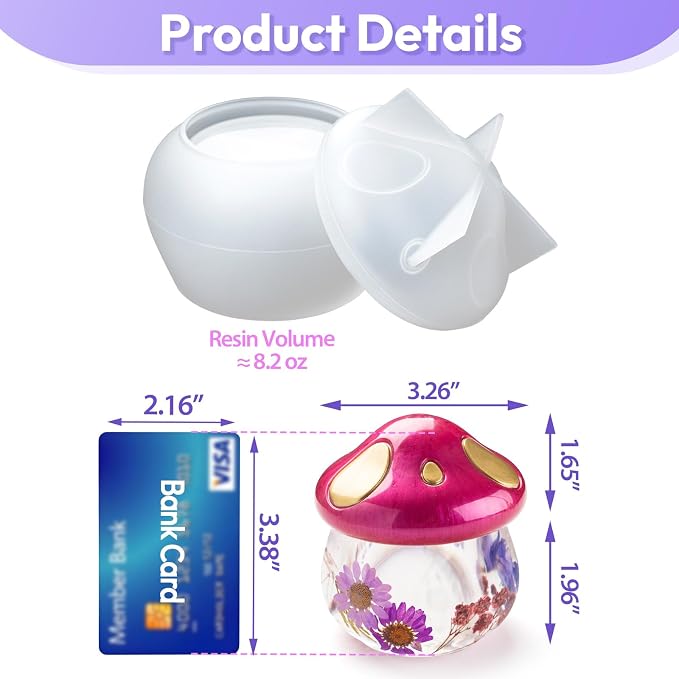 HeyClear Mushroom Jar Resin Molds with Lid, Jar Silicone Molds for Resin Casting, Mushroom Mold for DIY Jewelry Storage Box, Candle Holder, Home Decoration