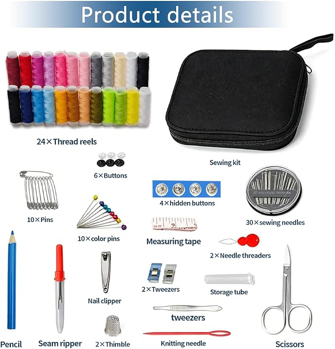 Obear 95-Piece Sewing Kit for Adults & Beginners – 24 Color Threads, Needles, Scissors & Tape Measure – Portable Emergency Repair Kit for Hand Sewing, Clothing, Buttons, Hemming at Home or On the Go