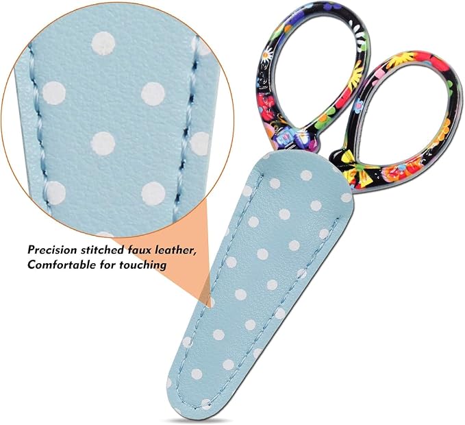 3.6 inch Sharp Embroidery Scissors for Sewing with Premium Leather Sheath | Classic-Hisuper Cross Stitch Scissors Vintage Decorative Shears Needlework Crochet Accessories Craft DIY Tool-Black Floral