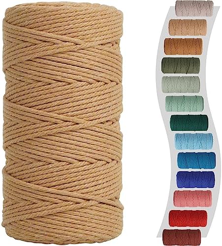 NOANTA Light Tan Macrame Cord 3mm x 220yards, Colored Cotton Macrame Yarn