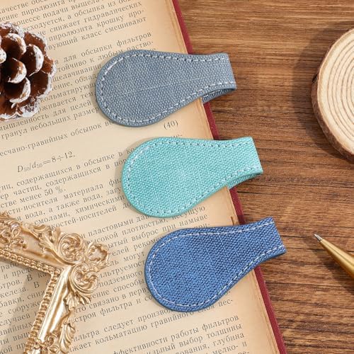 3PCS Vintage Magnetic Leather Bookmark, Leather Magnetic Bookmarks for Women, Magnetic PU Bookmarks Clip Book Accessories, Denim Pattern