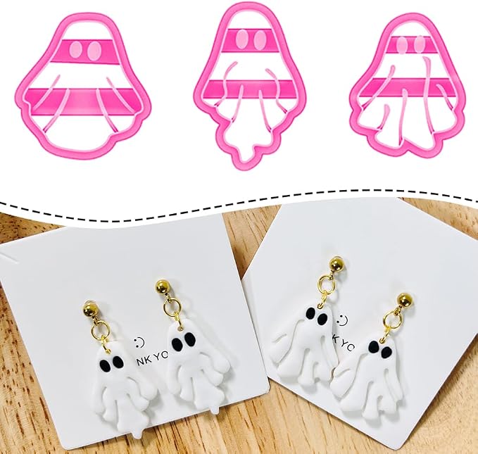 Xaekicr Halloween Ghost Polymer Clay Cutters – 3 Pcs Spooky Clay Cutters for Earrings and DIY Crafts, Polymer Clay Tools for Jewelry Making