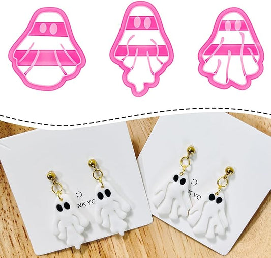 Xaekicr Halloween Ghost Polymer Clay Cutters – 3 Pcs Spooky Clay Cutters for Earrings and DIY Crafts, Polymer Clay Tools for Jewelry Making