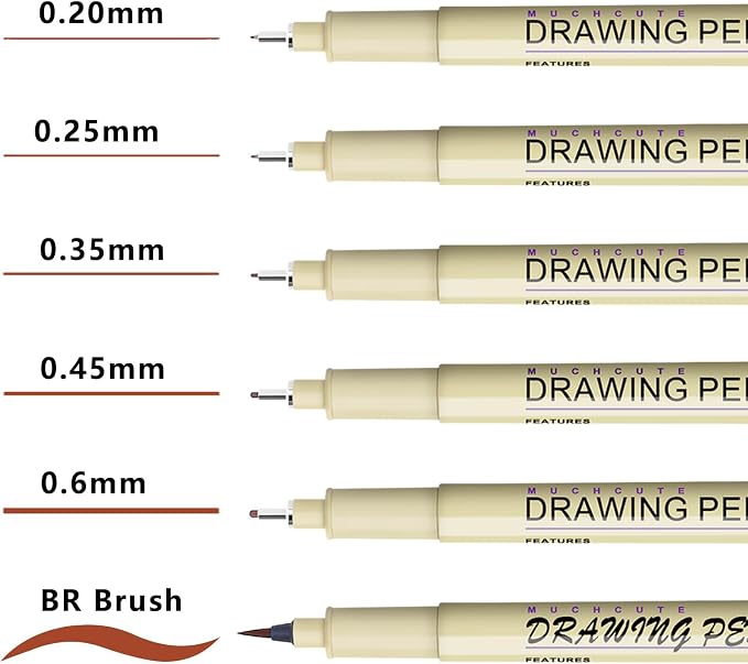 Muchcute Micro Fineliner Drawing Art Pens: 6 Sepia Artist Supplies Adults | Waterproof Archival Ink Brown Set Fine Line Marker Liner,Sketch Outline Anime Gift Manga Sketching Watercolor Zentangle Stuff