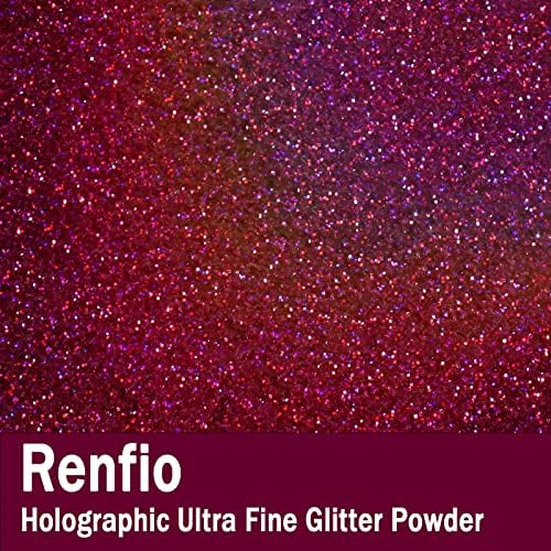 Renfio Holographic Ultra Fine Glitter Powder Metallic Resin Glitter 2.11 Oz (60g) PET Flakes Crafts Sequins 1/128" 0.008" 0.2mm Epoxy Chips Flakes for Tumblers Slime - Laser Deep Pinkish