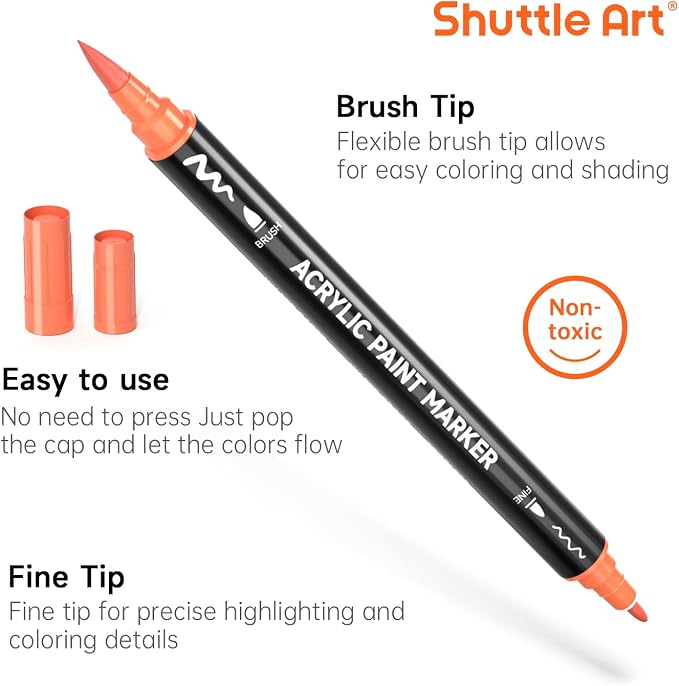 Shuttle Art 28 Colors Brush & Fine Tip Acrylic Paint Markers