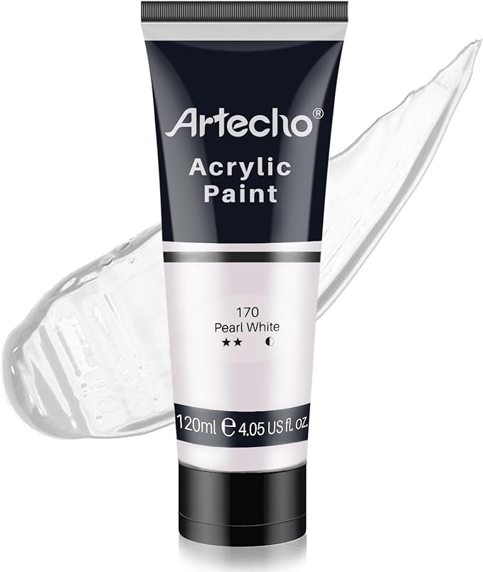 Artecho White Acrylic Paint, Pearl White (120ml / 4.05oz) Tubes, Art Craft Paints for Canvas, Rock, Stone, Wood, Fabric, Art Supplies | Semi Glossy Finish, High Pigment Rich Color Craft Paint for Canvas, Rocks, Wood, Fabric, Ceramic, Non-Toxic